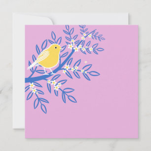 Illustrierter Gelbbvogel auf rosa Hintergrund Karte