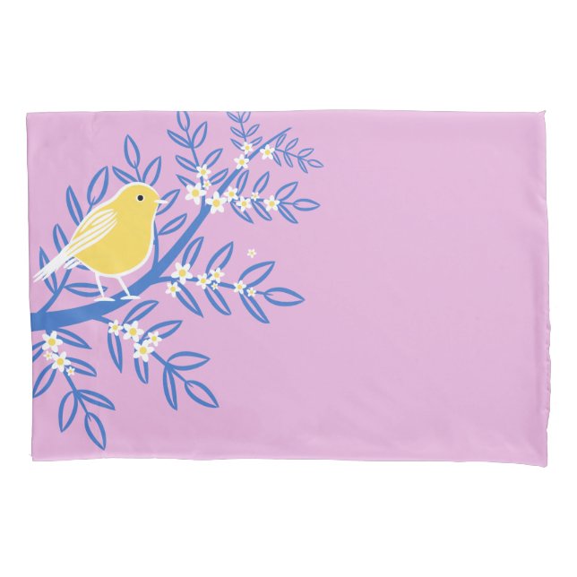 Illustrierter Gelbbvogel auf rosa Hintergrund Kissenbezug (Vorderseite)