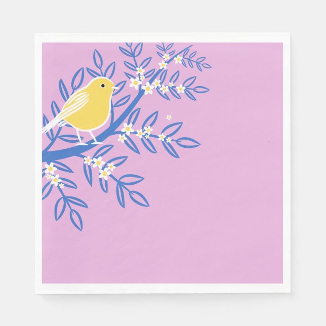 Illustrierter Gelbbvogel auf rosa Hintergrund Serviette (Vorderseite)