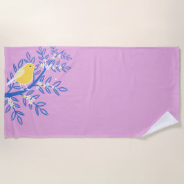 Illustrierter Gelbbvogel auf rosa Hintergrund Strandtuch