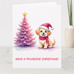Illustrierter Goldener Retriever in rosa Weihnacht Karte