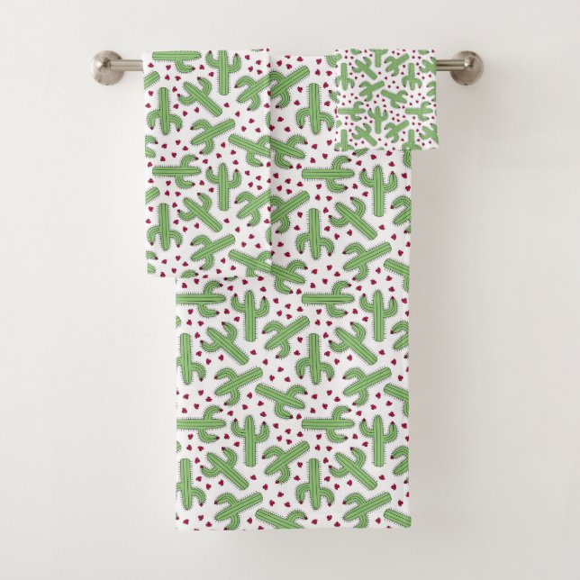 Illustrierter Kaktus u. rosa Blumen-Muster Badhandtuch Set (Insitu)