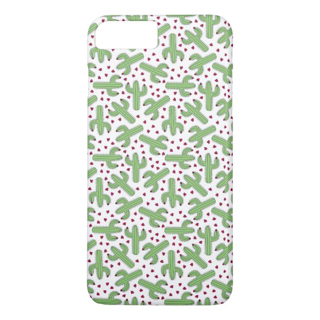 Illustrierter Kaktus u. rosa Blumen-Muster Case-Mate iPhone Hülle (Rückseite)