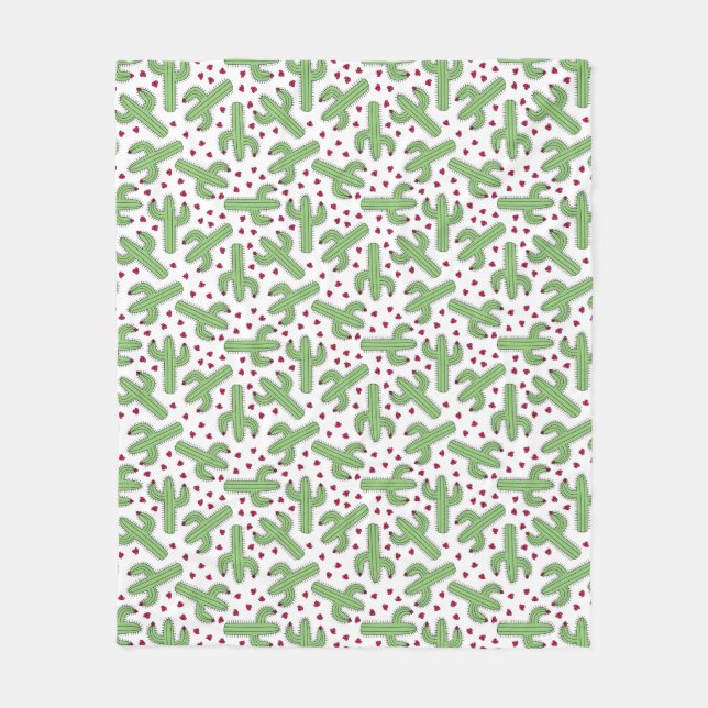 Illustrierter Kaktus u. rosa Blumen-Muster Fleecedecke (Vorderseite)