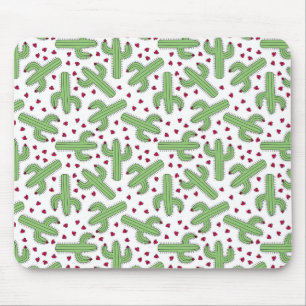Illustrierter Kaktus u. rosa Blumen-Muster Mousepad