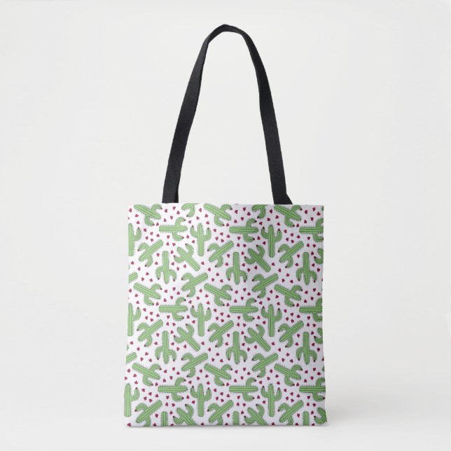 Illustrierter Kaktus u. rosa Blumen-Muster Tasche (Vorderseite)