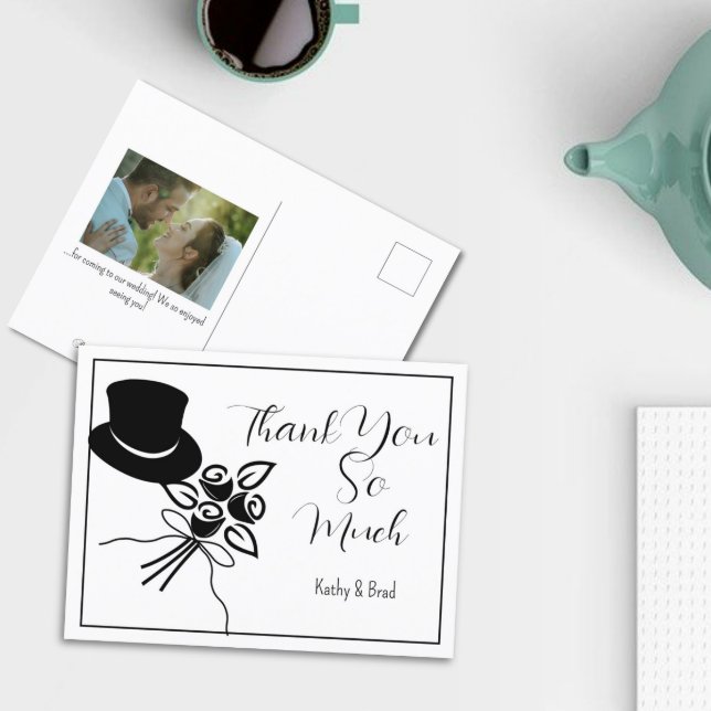 Illustrierter Minimalistischer B/W-Script-Wedding- Postkarte (Von Creator hochgeladen)