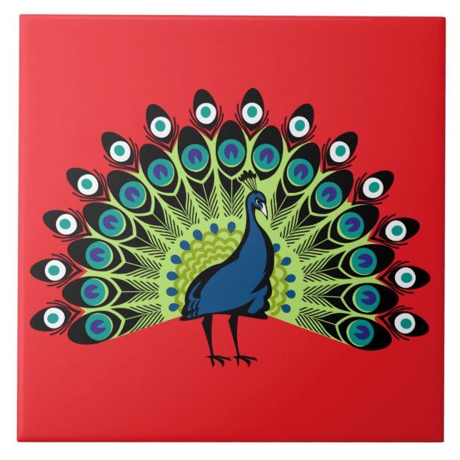 illustrierter Pfau Fliese (Vorderseite)