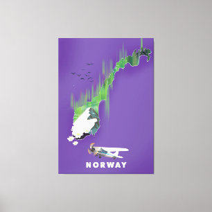 Illustrierter Poster mit Norwegen-Karte. Leinwanddruck