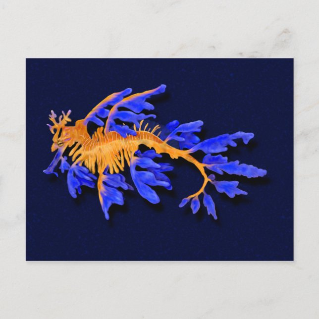 Illustrierter Seeadragon aus Gold und Blauer Leine Postkarte (Vorderseite)