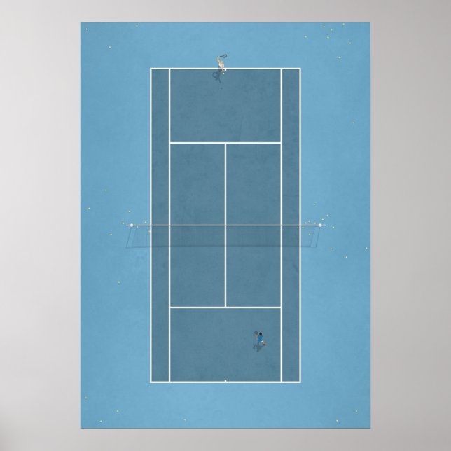 Illustrierter Tennisplatz von oben Poster (Vorne)