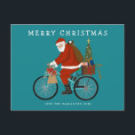 Illustrierter Weihnachtsmann - Fahrradfahren nach  Feiertagspostkarte<br><div class="desc">Original Illustration von Santa auf einem Fahrrad mit eigenem Farbhintergrund und Option Nachricht/Foto auf der Rückseite. ©Becky Nimoy 2021</div>