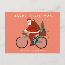 Illustrierter Weihnachtsmann - Fahrradfahren nach  Feiertagspostkarte