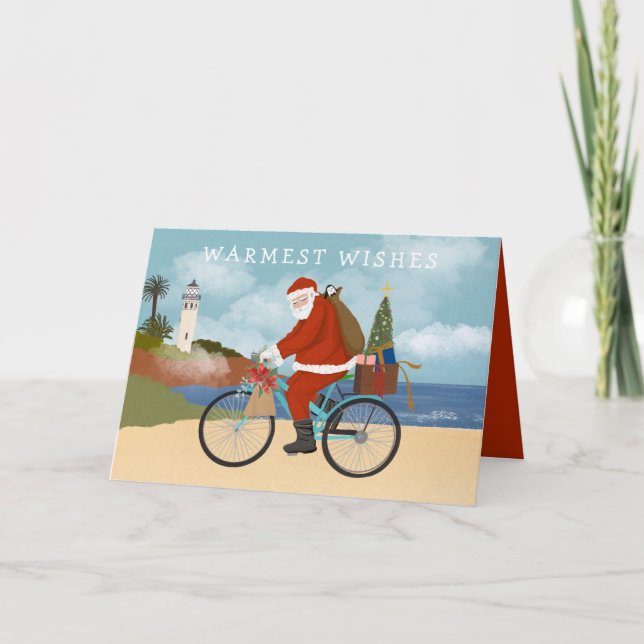 Illustrierter Weihnachtsmann im Rad Sommerurlaub Karte (Vorderseite)
