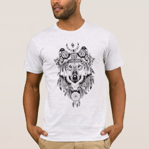 Illustrierter Wolf-Traumfänger T-Shirt
