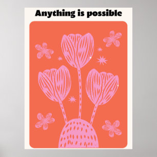 Illustrierter Zitat aus der Blumenpracht, Rosa Pin Poster