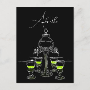 Illustriertes Absinthe-Set Postkarte