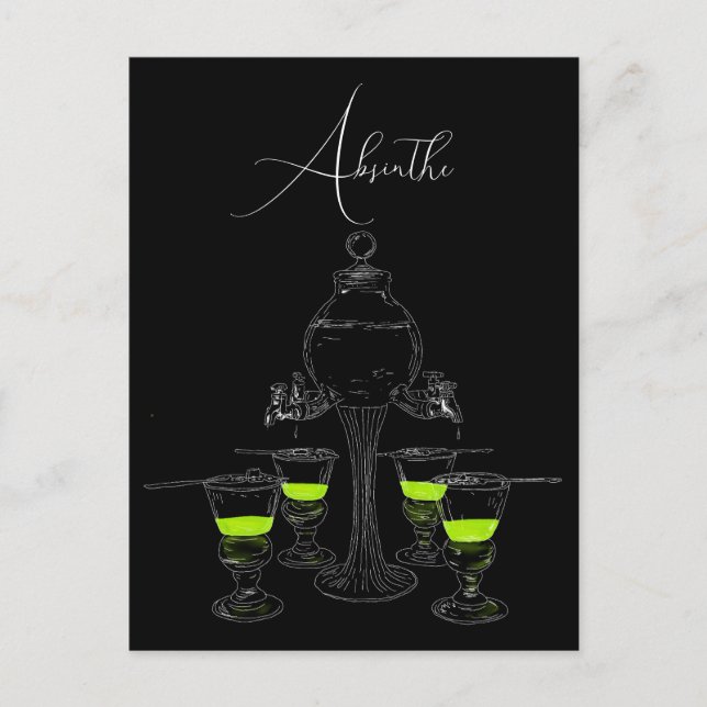 Illustriertes Absinthe-Set Postkarte (Vorderseite)