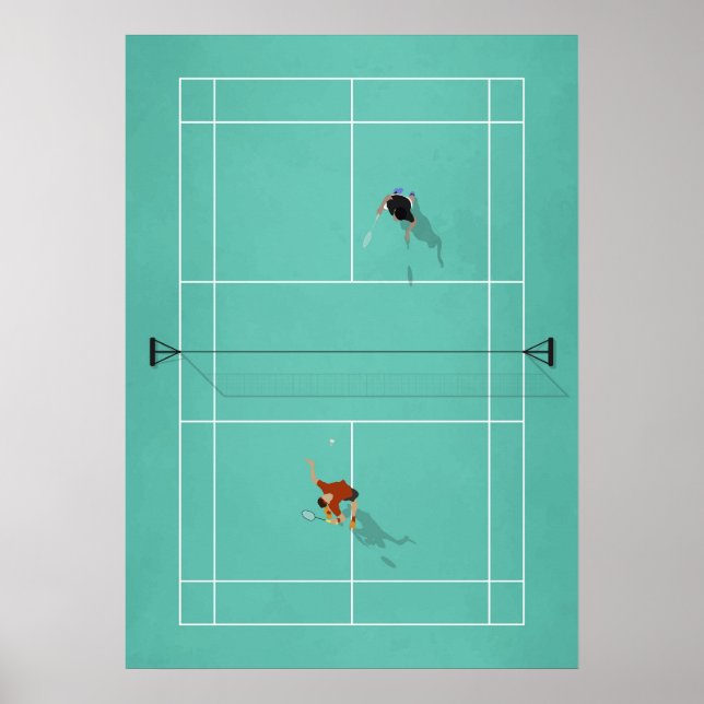 Illustriertes Badminton Court von oben Poster (Vorne)