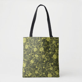 Illustriertes Blumenmuster in Schwarz und Grün Tasche