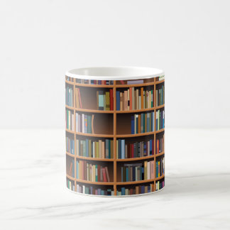 Illustriertes breites Bücherregal Kaffeetasse
