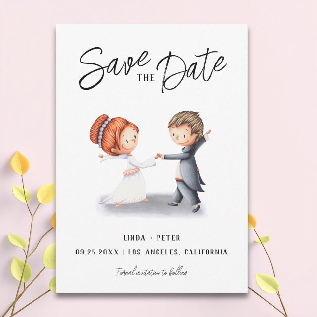 Illustriertes Couple Dancing Romantische Hochzeit Save The Date (Von Creator hochgeladen)