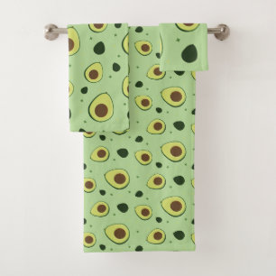 Illustriertes Grünes Avocado-Feinschmecker-Muster Badhandtuch Set