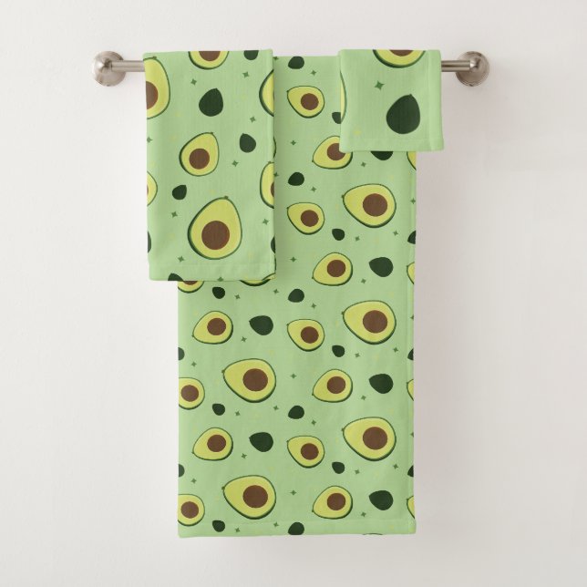 Illustriertes Grünes Avocado-Feinschmecker-Muster Badhandtuch Set (Insitu)