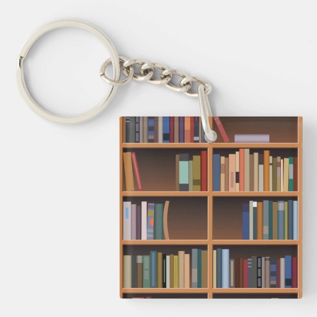 Illustriertes hohes Bücherregal Schlüsselanhänger (Vorderseite)