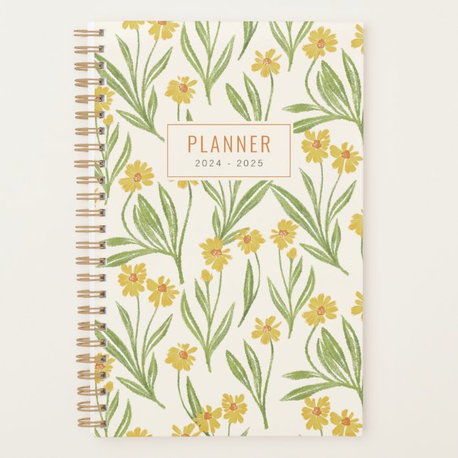 Illustriertes Hübsch-Gelbes Wildblume-Muster Planer (Vorderseite)