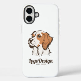 Illustriertes Hundelogo mit einem braunen und weiß iPhone 16 Plus Hülle