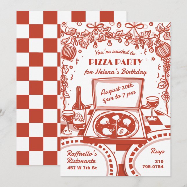 Illustriertes italienisches Pizza-Party Einladung (Vorne/Hinten)