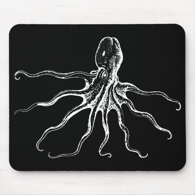 Illustriertes Kraken-Seeschwarzweiss-geschöpf Mousepad (Vorne)