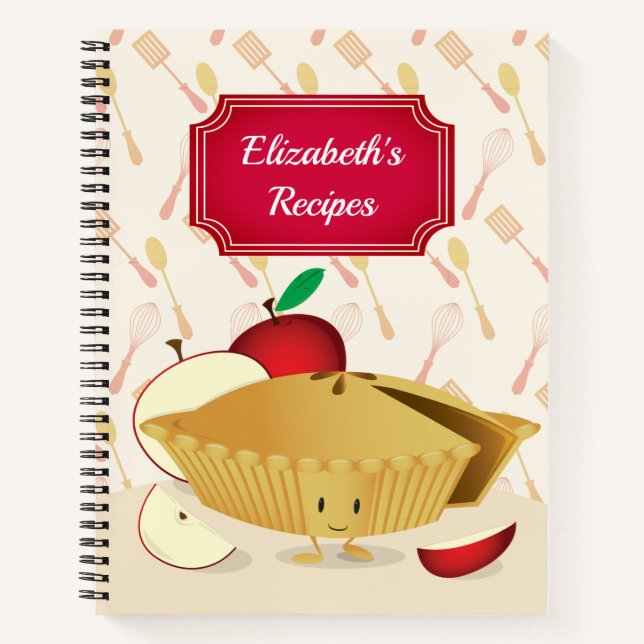 Illustriertes Lächeln Apfelkuchen Name Rezept Notizbuch (Vorderseite)
