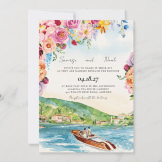 Illustriertes Lake Como Italien Moderne Hochzeit Einladung