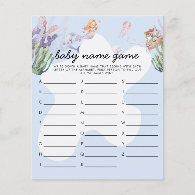 Illustriertes Mermaid Baby Showspiel Name Game (Vorderseite)