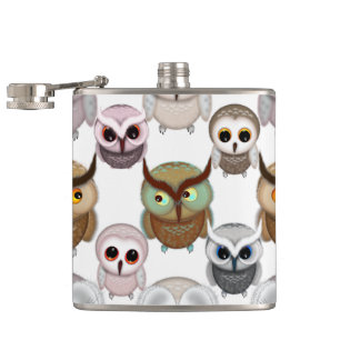 Illustriertes Owls-Muster Flachmann