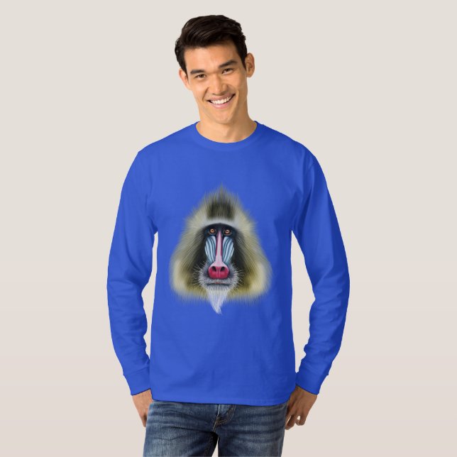 Illustriertes Porträt von Mandrill Affen T-Shirt (Vorne ganz)