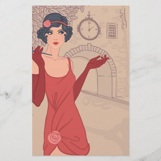 Illustriertes Prallplatten-Mädchen Briefpapier (Vorderseite)