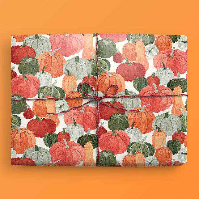 Illustriertes Pumpkin-Pattern Geschenkpapier (Gift Mockup)