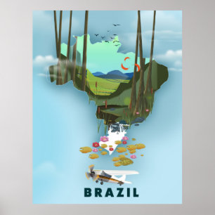 Illustriertes Reiseplakat Brasilien-Karte Poster