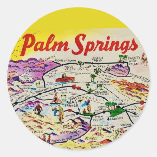 Illustriertes Retro Palm Springs  Runder Aufkleber