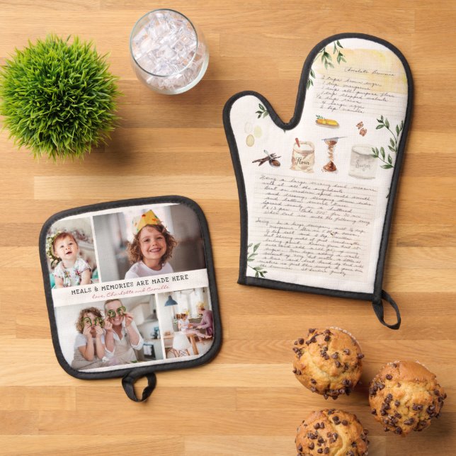 Illustriertes Rezept Keepake | 4 FOTO Ofenhandschuh & Topflappen-Set (Oben Unten)
