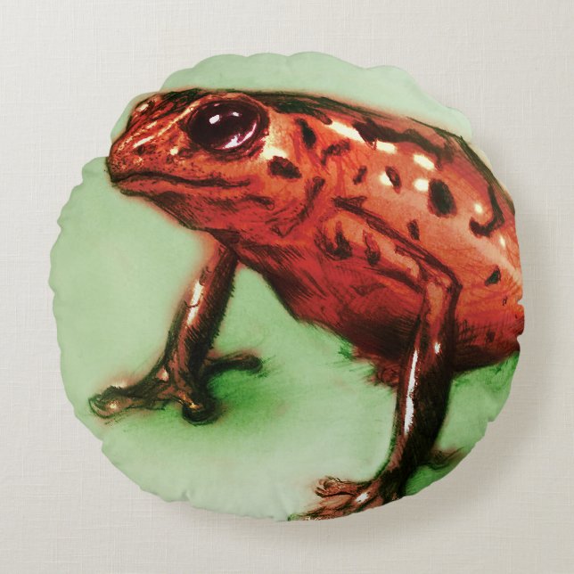 Illustriertes rundes Kissen - Frosch (Vorderseite)