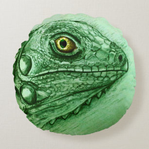 Illustriertes rundes Kissen - Iguana