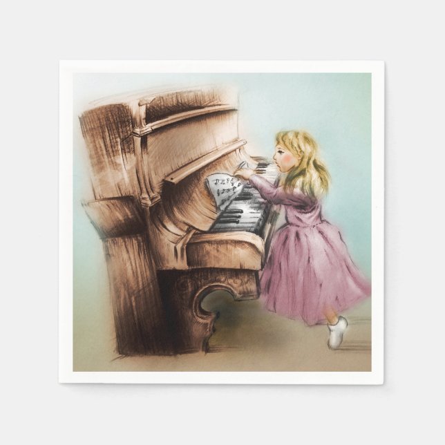 Illustriertes Set von Servietten - Piano Girl (Vorderseite)