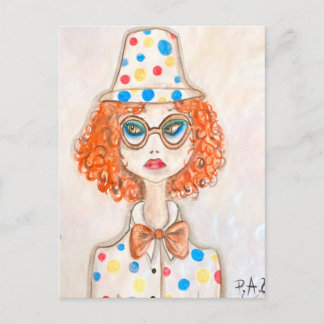 Ilustración chica vestida de payaso postkarte