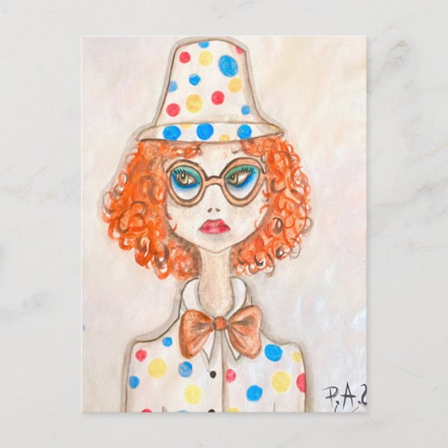 Ilustración chica vestida de payaso postkarte (Vorderseite)