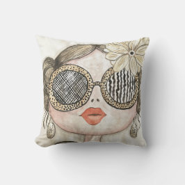 ilustración de cara de chica fashion con gafas  kissen
