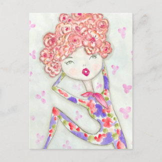 Ilustración de chica con una pose muy especial postkarte